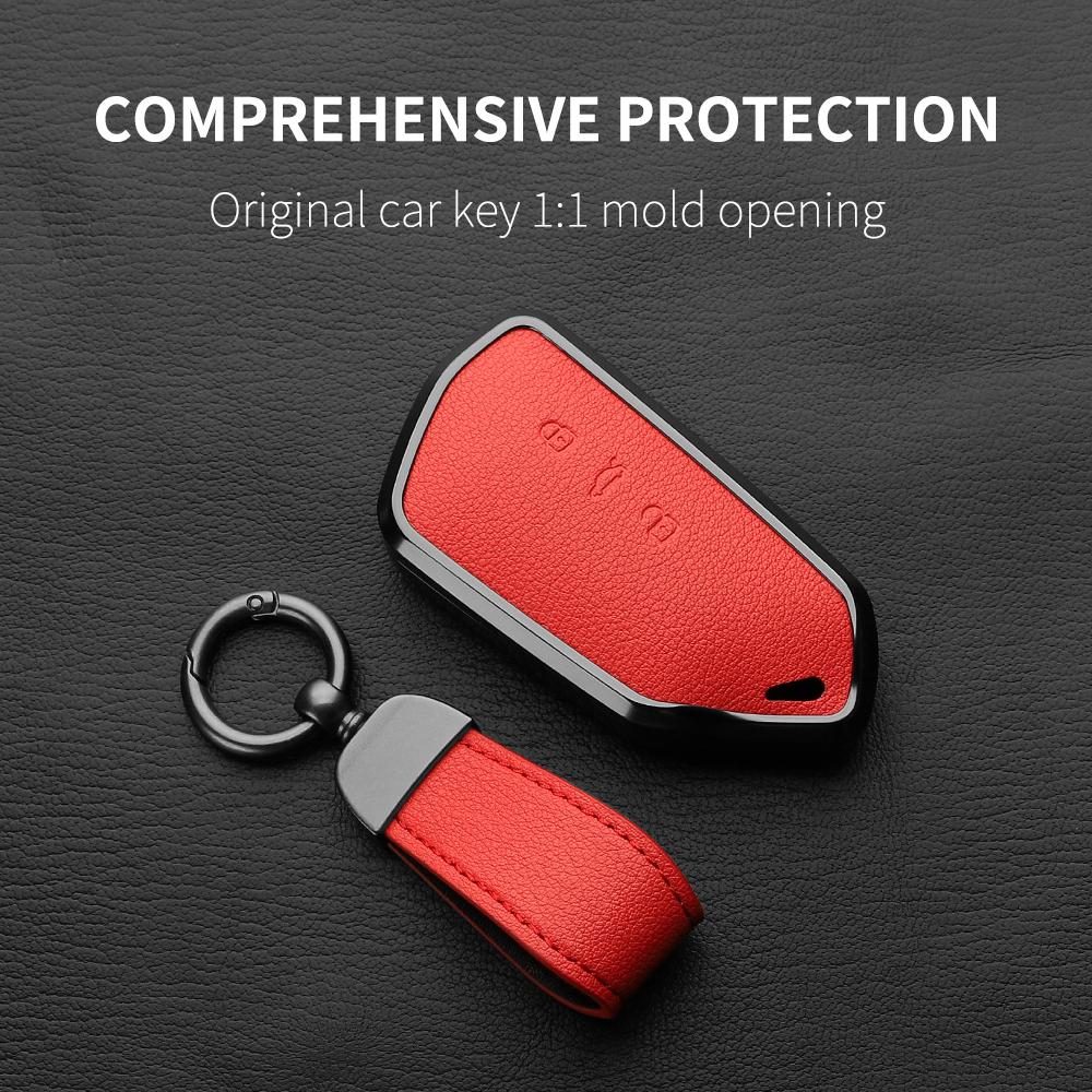 AAABP1 Goatskin Car Key Case Cover For Volkswagen Golf 8 MK8 ID.3 ID.4 Cupra Skoda Octavia A8 SEAT Leon MK4 2020 2021 Formentor Tarraco