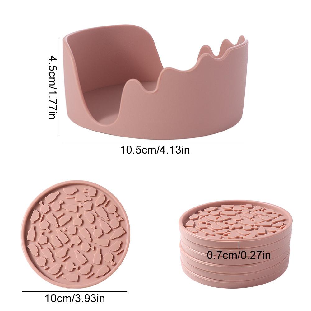 6pcs/Set Round Cup Pad Tabletop Protection Tea Mat Silicone Drink Coaster Set Hotel Restaurant
