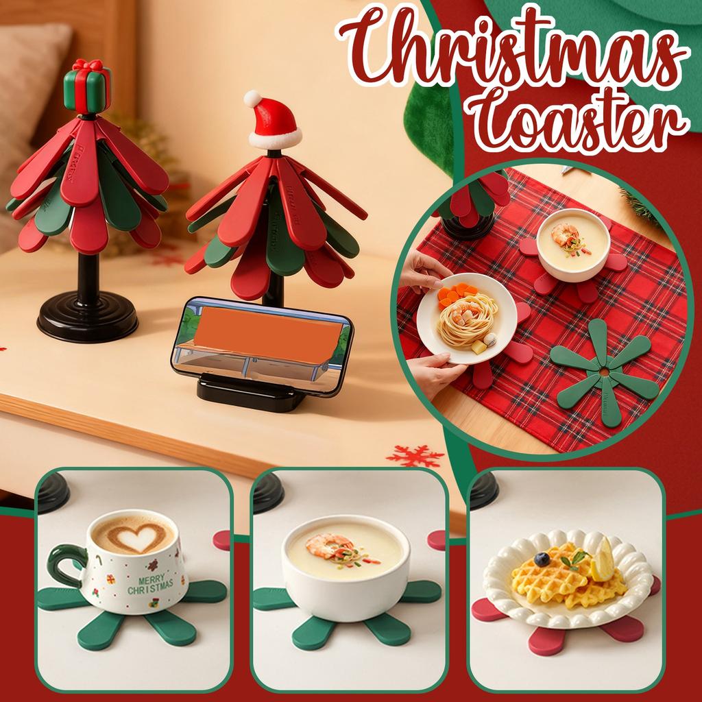 Cup Mat,tree-like,Silicone Trivets For Hot Pots And Pans, 3 Heat-Resistant With Stand, Ideal For Christmas Kitchen Decor
