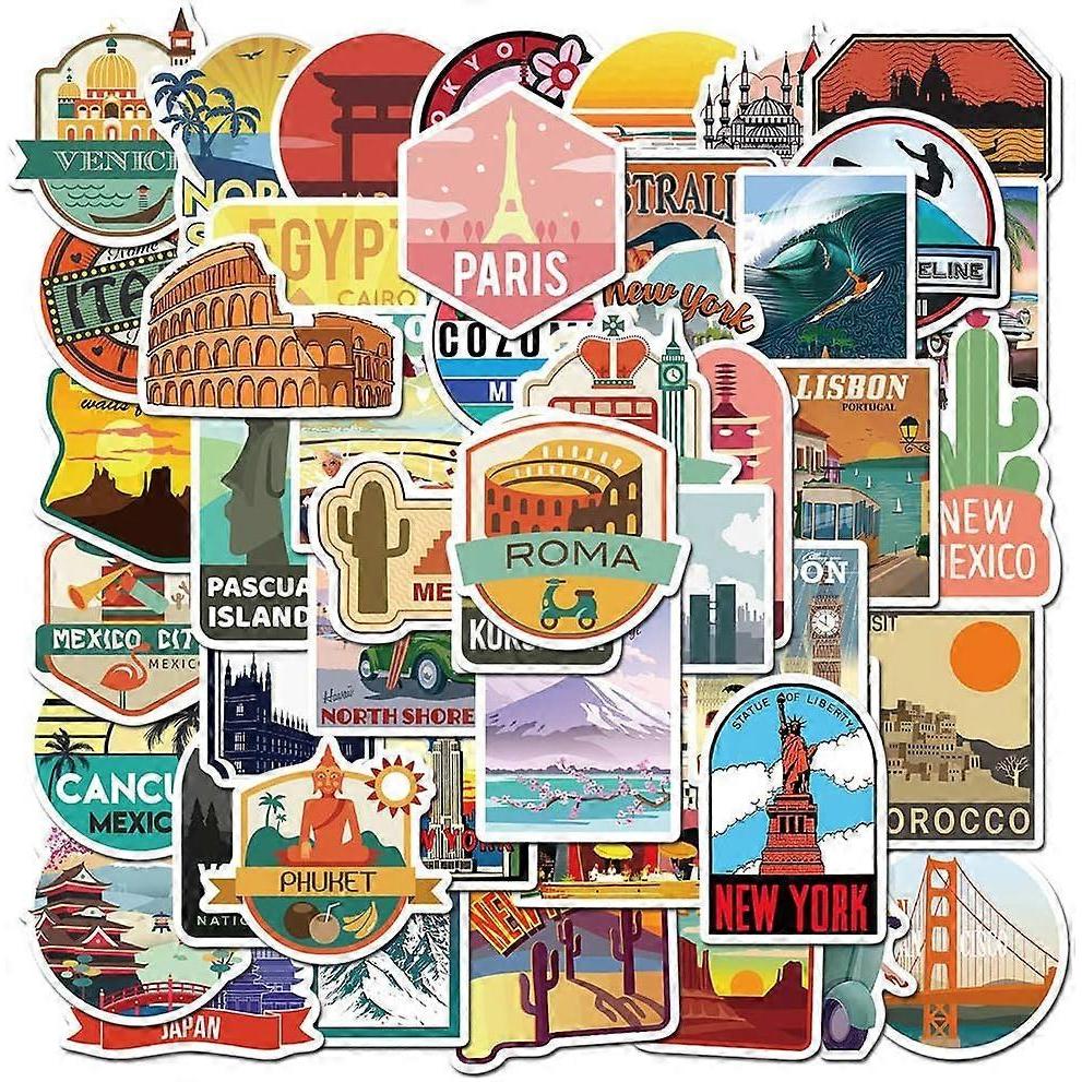Pack of 50 (Travel) Waterproof Vinyl Travel Stickers, Suitcases Stickers for Luggage Skateboard Guitar Laptop