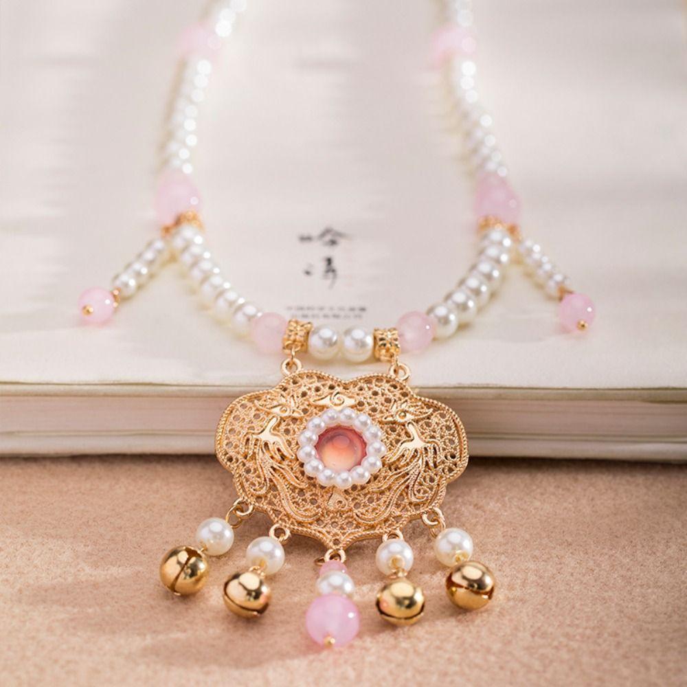 Tassel Hanfu Necklace Bead string Pearl Choker Vintage Longevity Lock Pendant  Girls