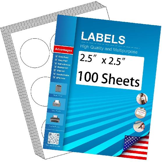 3" Circle Sticker Labels, Round Printable Sticker to Write On, Sticker Paper for Inkjet Printer, (6 Labels/Sheet), 30 Sheets