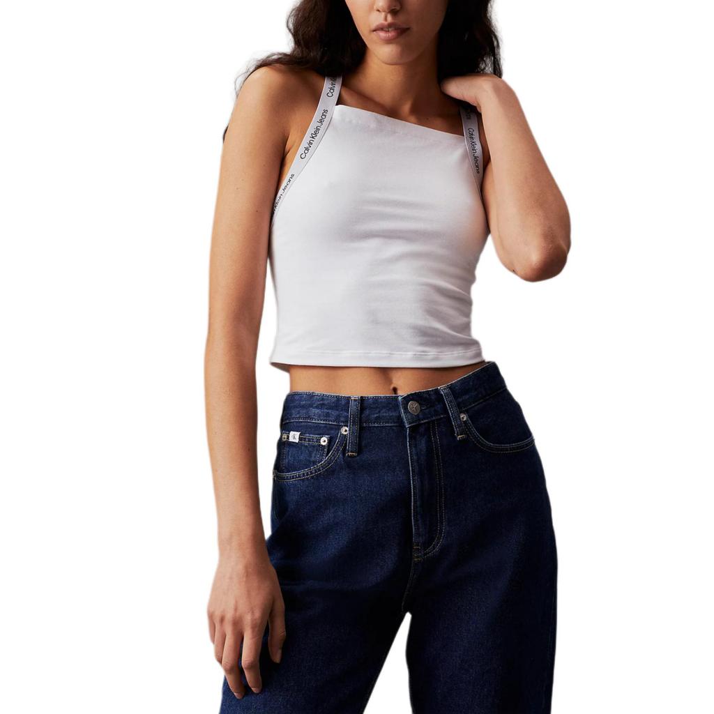 Calvin Klein Джинсы Iconic эластичная отделка облегающий укороченный топ женские топы ярко-белый J20J223110-YAF