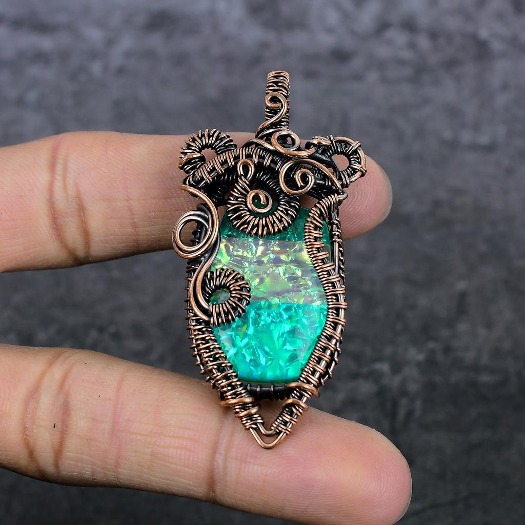 Triplet Opal Handmade Copper Wire Wrap Jewelry Pendant 2.56" R6z19