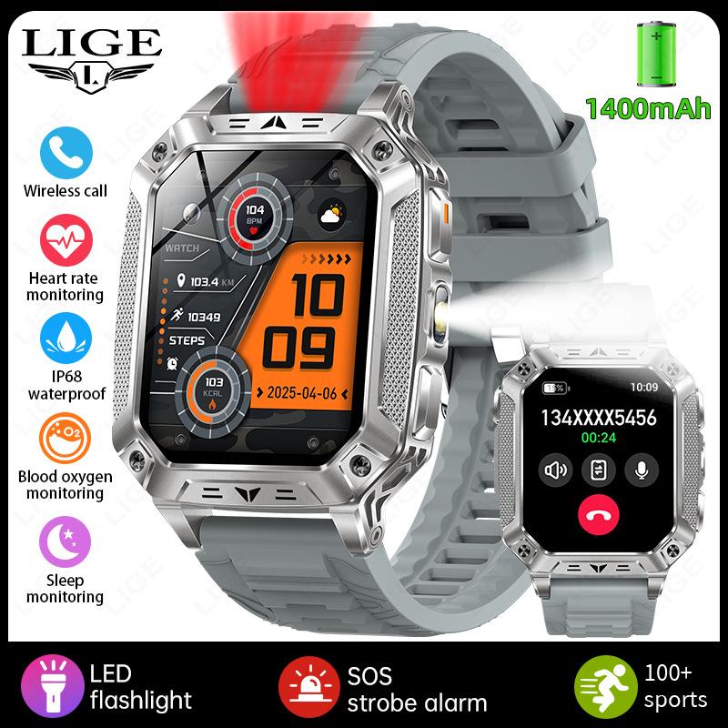 AK86 Smart Watch for Men Women, Outdoor Fitness Tracker with Big Battery, HD Screen, Bluetooth Call, Heart Rate Monitor, Voice Assistant