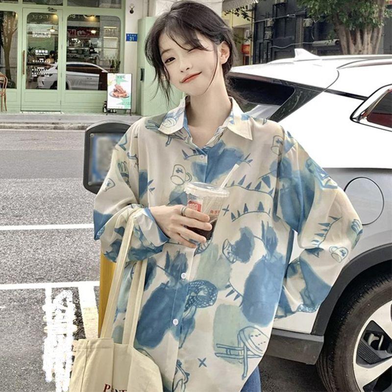 Женская рубашка с длинными рукавами и принтом граффити, свободные лацканы, повседневные женские блузки, однобортные женские универсальные топы-кардиганы