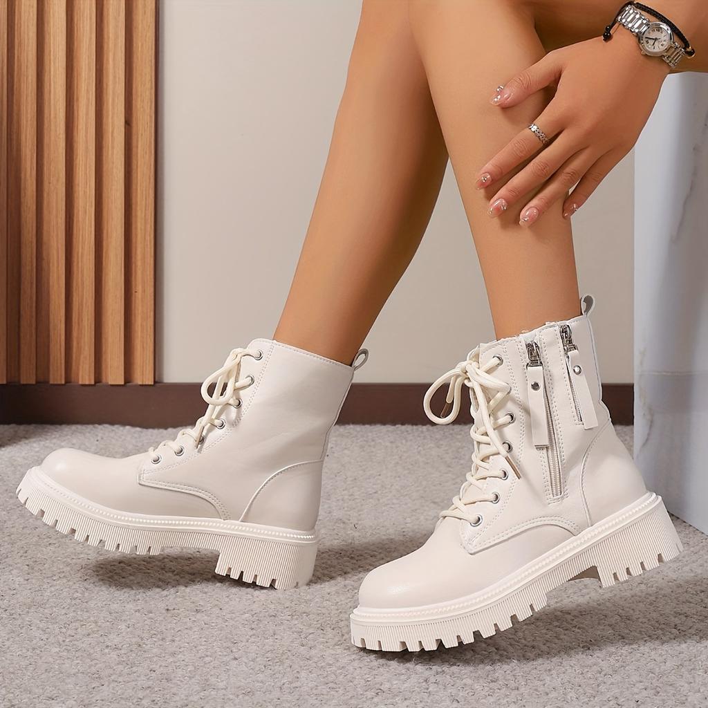 Women's Winter Fashion Ankle Boots - Cozy Plush Lined, Side Zipper, Round Toe, Non-Slip Sole, Casual Solid Color Booties