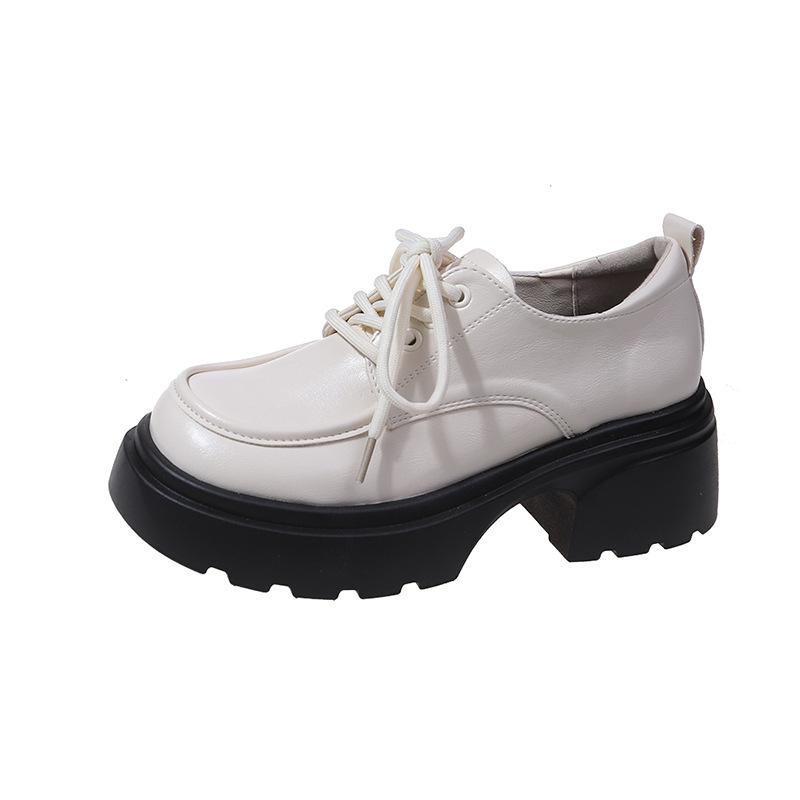 Белые туфли из натуральной кожи на высокой платформе в ретро-британском стиле, женские, новинка 2025 года, на осень и зиму, французские туфли с толстым каблуком и глубоким носком