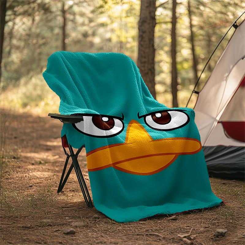 1pc Phineas and Ferb2 Theme Blanket - Digital Print, Polyester, Cozy for All Seasons, Perfect for Outdoor, and Travel