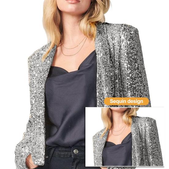 Женское пальто, кардиган с блестящими пайетками и длинными рукавами, открытый стежок, длинный рукав, клубный сценический блейзер, куртка для путешествий на весну и осень