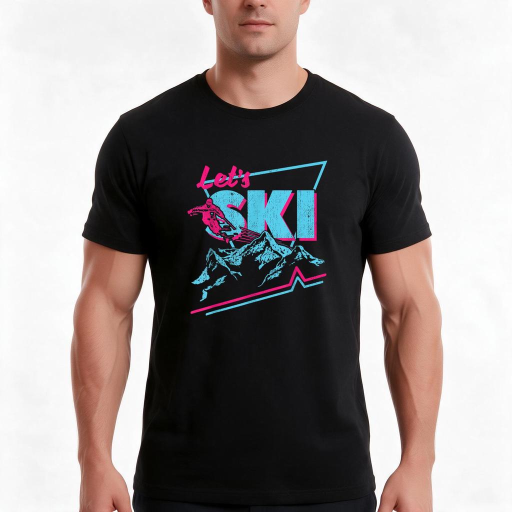 Ретро Футболка Let's Ski Летняя Повседневная Хлопковая Футболка Оверсайз Уличная Одежда Топы Винтажный Графический Принт Свободный Крой Короткий Рукав