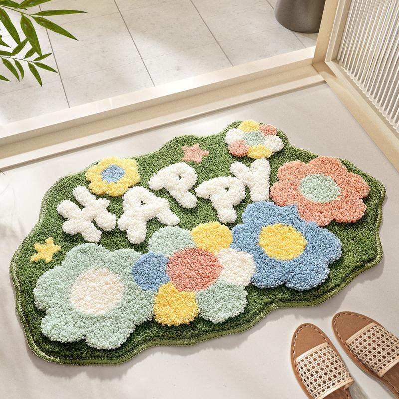 Pastoral Minimalist Absorbent Bathroom Floor Mat Soft Non Skid Washable Carpet for Home Bath Area Decor