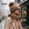 Winter Warm Beanies for Women Cable Knit Hat, Fleece Lined Hat with Pompom, Outdoor Windproof Cap Cozy Stretchy Skull Cycling Skiing Hiking