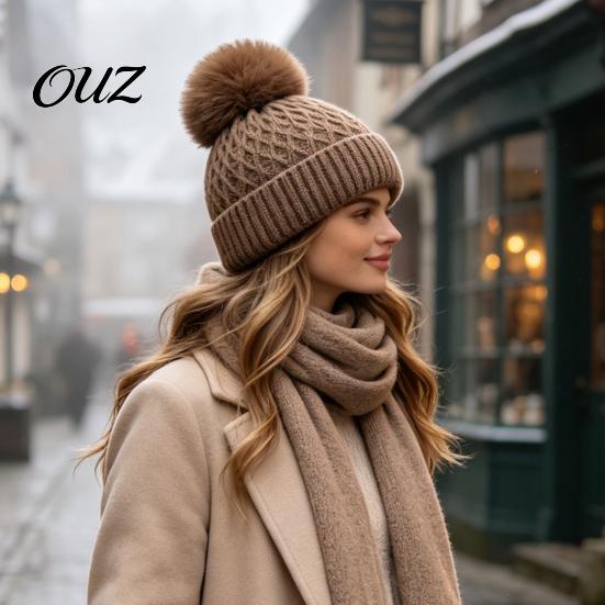 Winter Warm Beanies for Women Cable Knit Hat, Fleece Lined Hat with Pompom, Outdoor Windproof Cap Cozy Stretchy Skull Cycling Skiing Hiking
