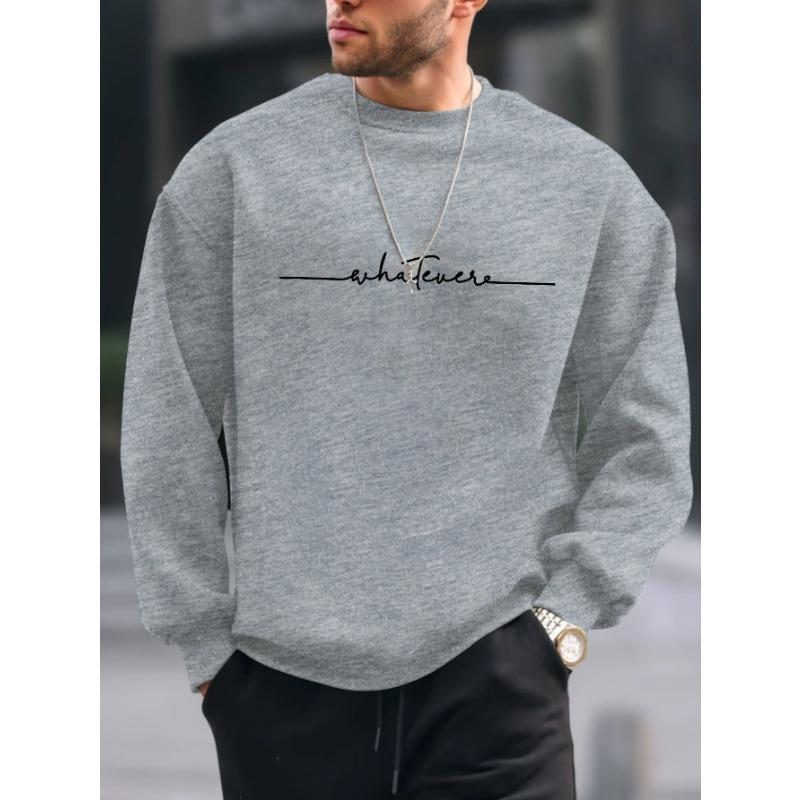 Men's Autumn Winter Fashionable Casual Loose Simple Letter Printed Fleece Pullover Round Neck Long Sleeved Sweatshirt Pullovers & Long Sleeves Men’s