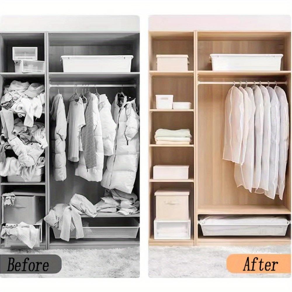 [Сверхпрочные чехлы для одежды] 5 шт. Сверхпрочные водонепроницаемые чехлы для одежды|Застегивающиеся на молнию протекторы для одежды, Подвесной органайзер для шкафа, Пыленепроницаемые и не мнущиеся, Без крючков