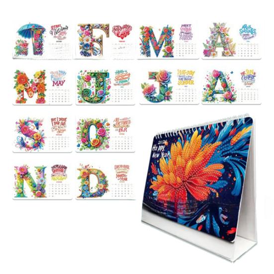 DIY Rhinestone Art Painting Desk Calendar Kit 12-Month Home Office Planner 2026 Practical Sparkling Rhinestone Craft Calendar