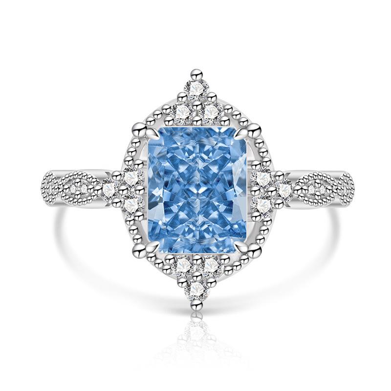 925 Sterling Silver Ice Cut Colored Gem Inlaid Super Sparkling High Carbon Diamond Ring for Women Fashion Daily Party Jewelry Gift