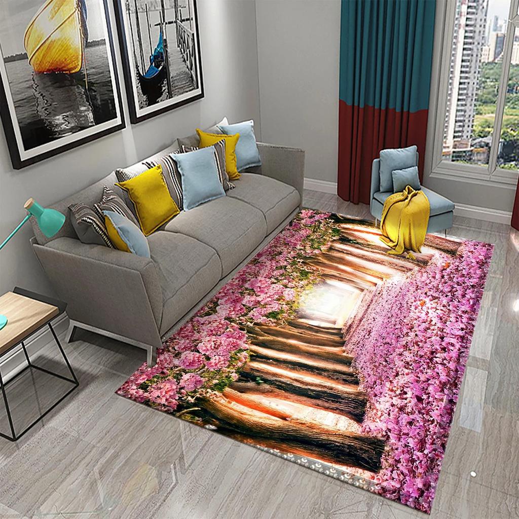 3D Ковер на тему сада Красочный ковер с цветами и растениями для спальни Напольный коврик Придверный коврик Коврик для ванной комнаты Нескользящий коврик Ковер Домашний декор