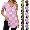 Women's Fashionable Casual V-Neck Floral Print Button-Down Short Sleeve T-Shirt Top