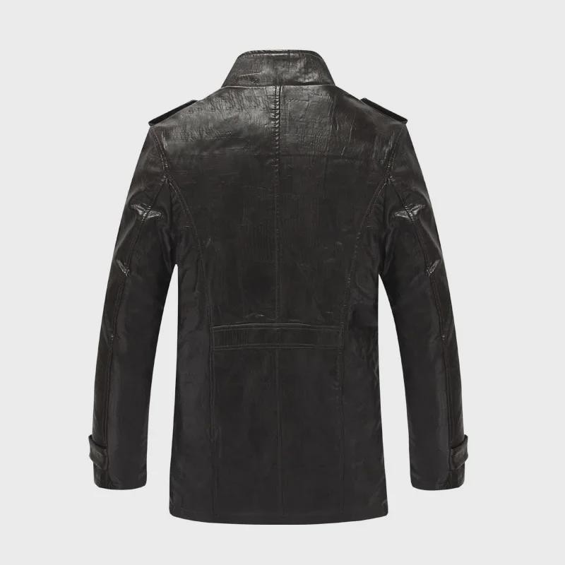 Мужская мотоциклетная куртка средней длины из искусственной кожи с бархатом, повседневный утолщенный дизайн в корейском стиле на осень/зиму