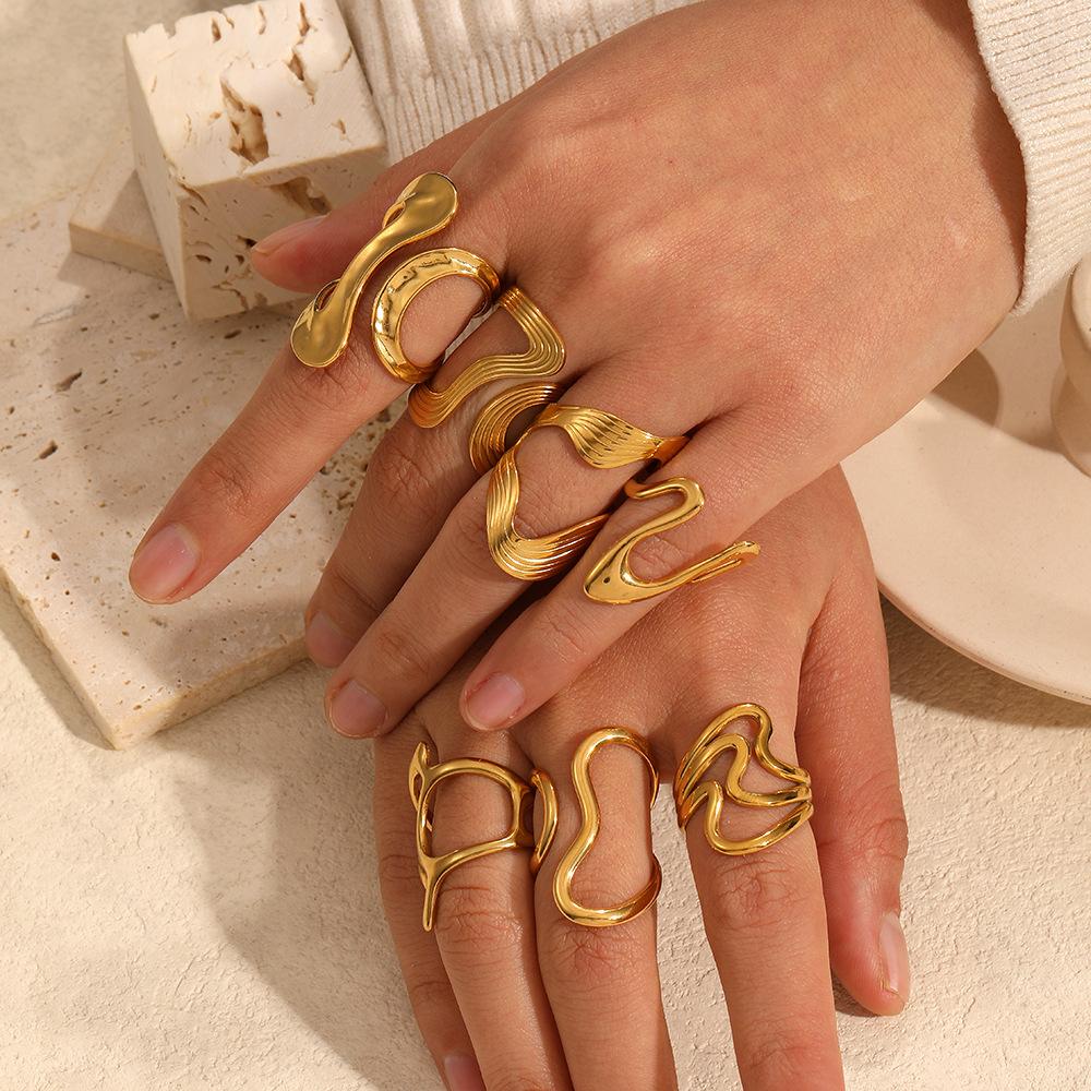 2025 New 18K Gold Plated Stainless Steel Metal Rings for Women Irregular Trendy Designer Aesthetic Jewelry Waterproof Men's Ring