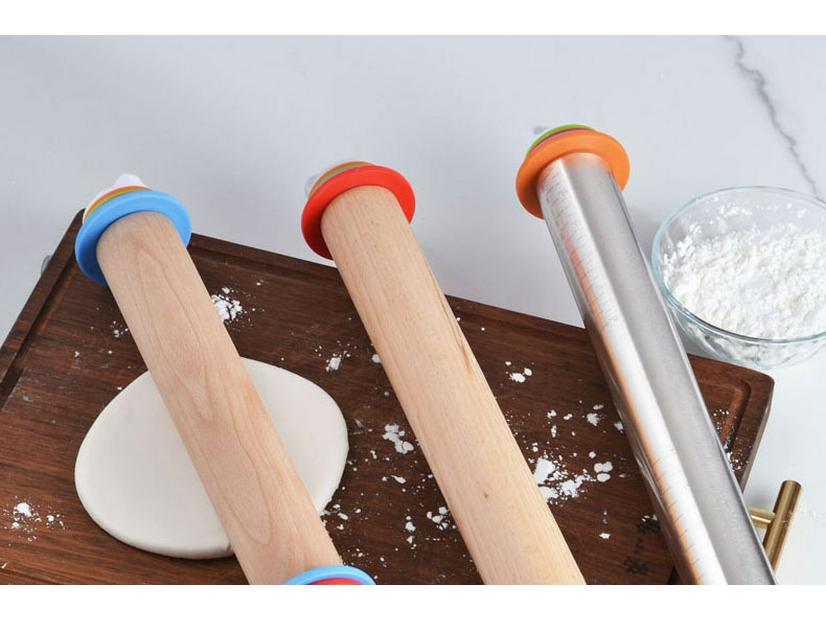Adjustable Stainless Steel and Beech Wood Rolling Pin - Thickness Control for Dough Kneading