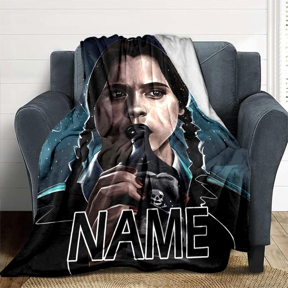 Customizable Addams Family Wednesday4 Throw Blanket – Personalized Name, All-Season Cozy Snug Blanket, Machine Washable, Personalized Blanket