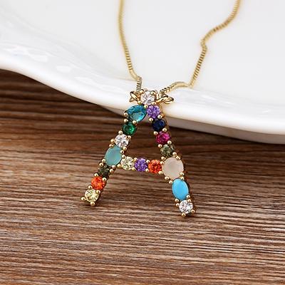 Nidin High Quality Wholesale 26 Letters Multi-color Zircon Necklace Copper Pendant Women Girl Fine Party Jewelry Family Gifts
