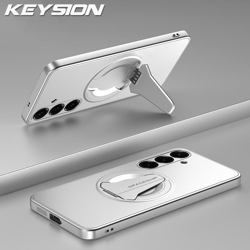 KEYSION Магнитный чехол для телефона Samsung S26 Ultra 5G Металлическая краска TPU+PC Вертикальная подставка Ударопрочный чехол для Galaxy S26+ Plus
