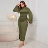 Women's Spring and Autumn Solid Color High Neck Dress Split Slim Elegant Package Hip Skirt
