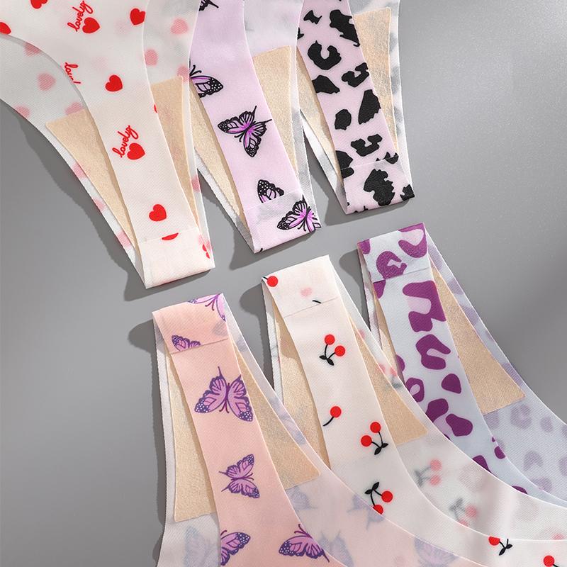 FINETOO 3 шт./компл. сексуальные стринги для женщин из ледяного шелка, цельные бесшовные трусики для девочек, свежее нижнее белье с низкой талией и принтом