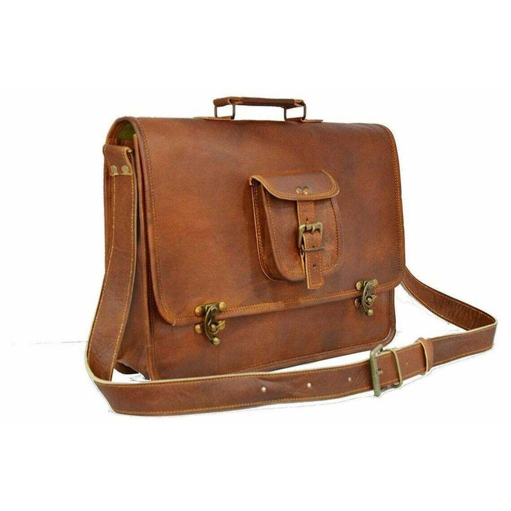 Men's Goat Leather Messenger Real Satchel Bag Genuine Laptop Brown Briefcase New