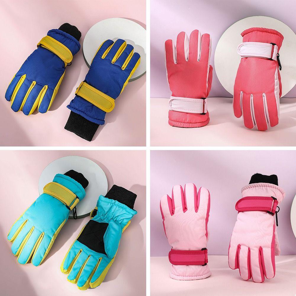 Winter Fashion Print Non-slip Thick Warm Windproof Long-sleeved Mittens Children Ski Gloves