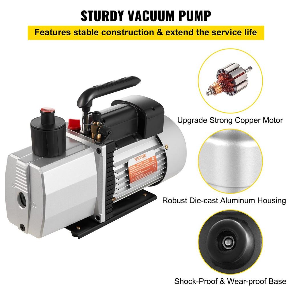 8CFM Two-Stage Rotary Vane Professional Vacuum Pump 15Micron 3/4HP