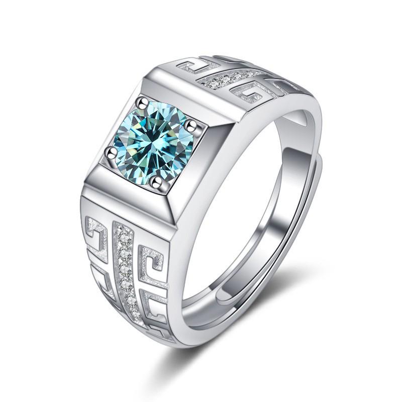 Luxury Sterling Silver 925 Jewelry Men's Ring 1 Carat Moissanite Diamond Lab Created Gemstone Size7-11 Resizable Gift