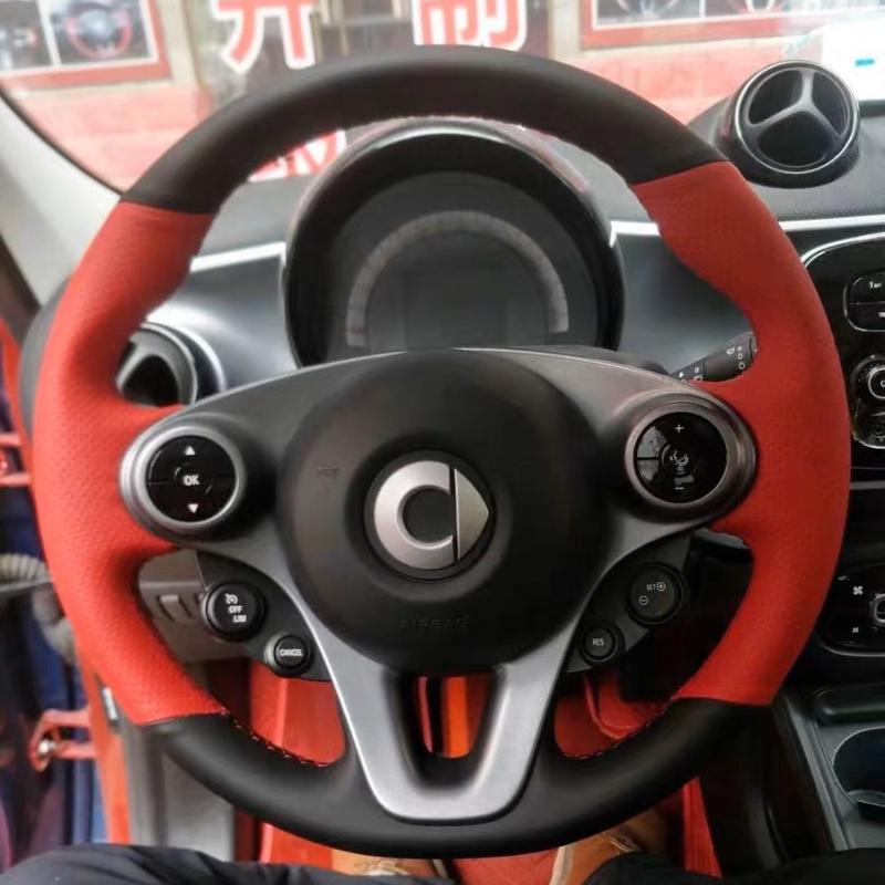 Черная кожаная накидка на руль автомобиля, сшитая вручную, для Mercedes Benz Smart Fortwo Forfour 2009- автозапчасти