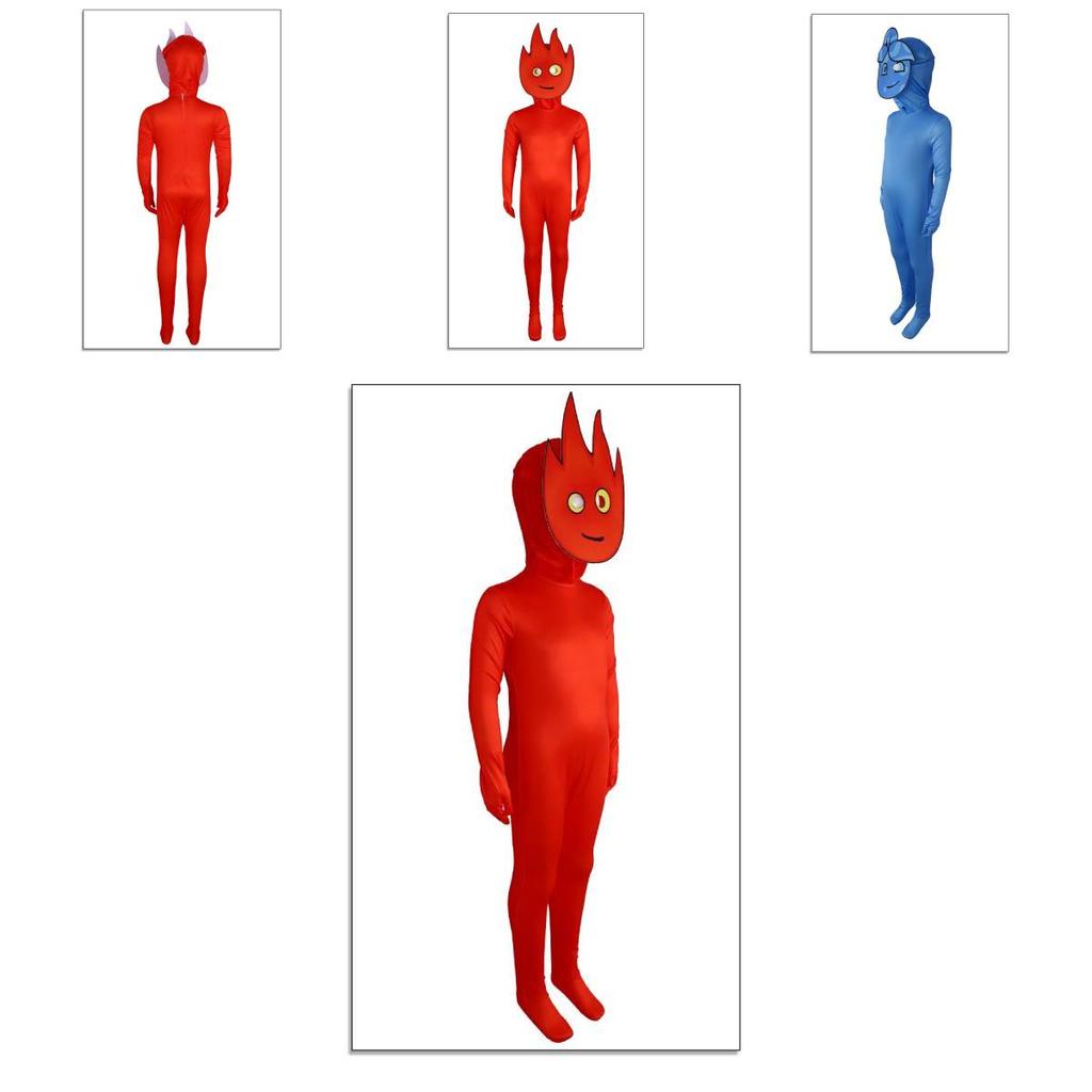 Vibrant Red And Blue Polyester Forest Ice And Fire Character Dress For Cosplay