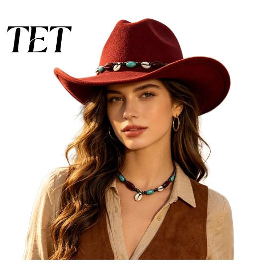 Retro Jazz Hat for Women Wool Felt Fedora, Unisex Western Cowboy Hat, Wide Brim Casual Party Fedora Cowgirl Men Autumn Winter Blend
