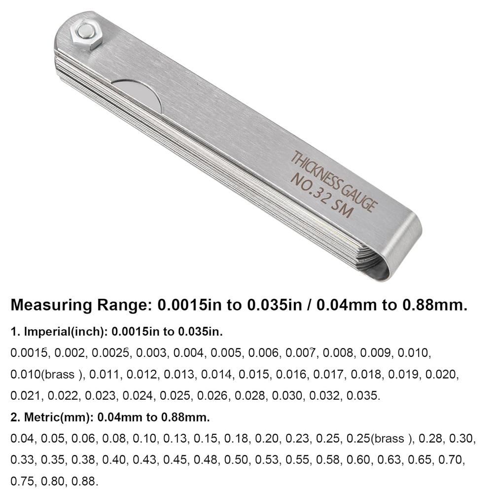 Набор щупов из 32 штук, портативный, прочный, различные спецификации, дугообразный щуп из нержавеющей стали, щуп для зазоров, дальномер