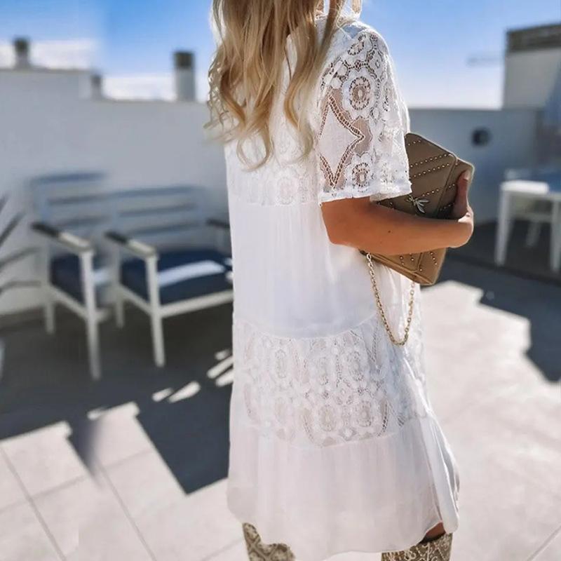 Women's Lace Dress Loose Short Sleeved Dress Lace Maxi Casual Dresses