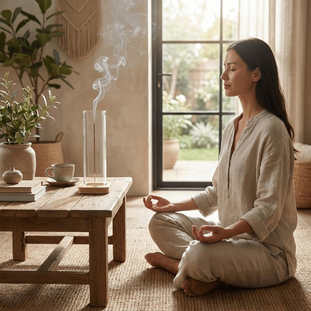 Zen Style Glass Incense Holder Minimalist Anti-Ash Flying Incense Burner Ash Catcher Office Decor