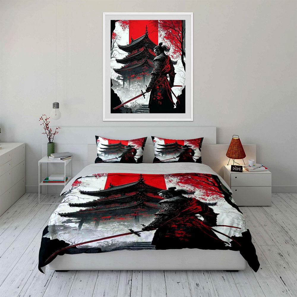 Samurai, pagoda, and trees. Bedding sets Duvet cover sets Duvet covers Pillowcases(1 * Duvet Cover 2 * Pillowcases without duvet insert)