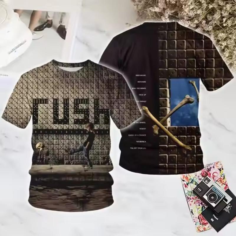 Популярные рок футболки с 3D принтом Rush Лето Новые Мужские Женские Хип-хоп Тренд Футболка с коротким рукавом Уличный Свободный Повседневный Оверсайз Y2k Топ