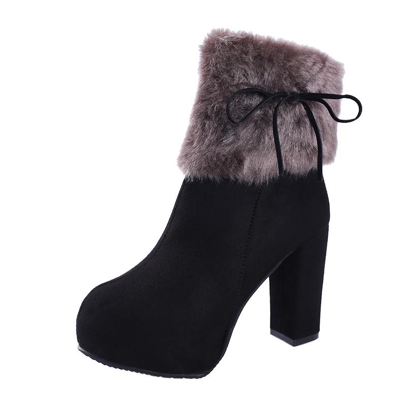 Winter Women High Heels Boots Fur Warm Shoes Fashion Boots for Women Winter High Heels Super Square High Heel 10cm Women Boots