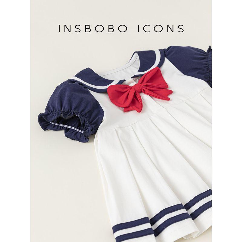 Insbobo Baby Dress Children Summer Western Style Dress Preppy Baby GIRL'S Sailor Suit Dress Tide