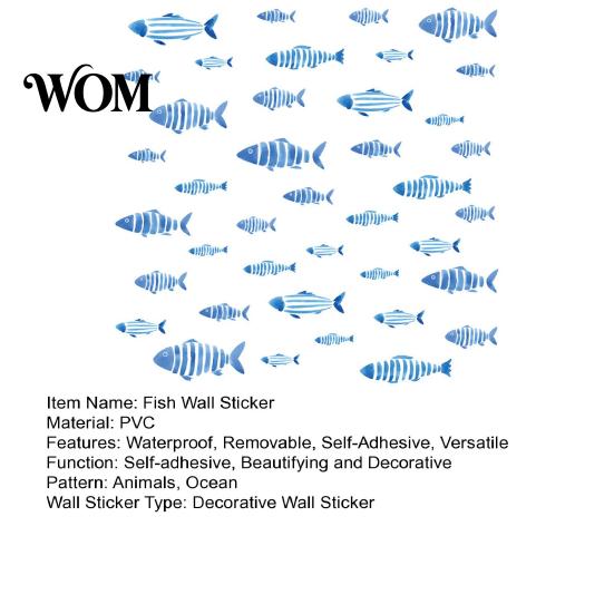 Nordic Style Wall Decorations Watercolor Blue Fish Decals, Striped Ocean Sea Life Stickers, Removable Self-Adhesive DIY Seabed Murals Coastal Art for