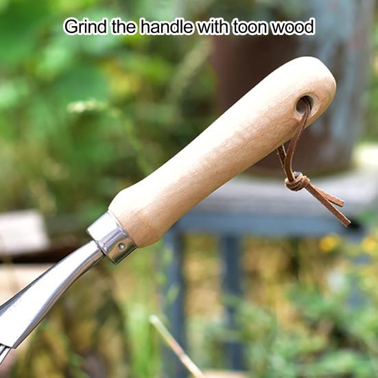 Грабли садовые из нержавеющей стали с деревянной ручкой, 9-зубчатые ручные грабли для газона, сада, цветников, листьев и мусора