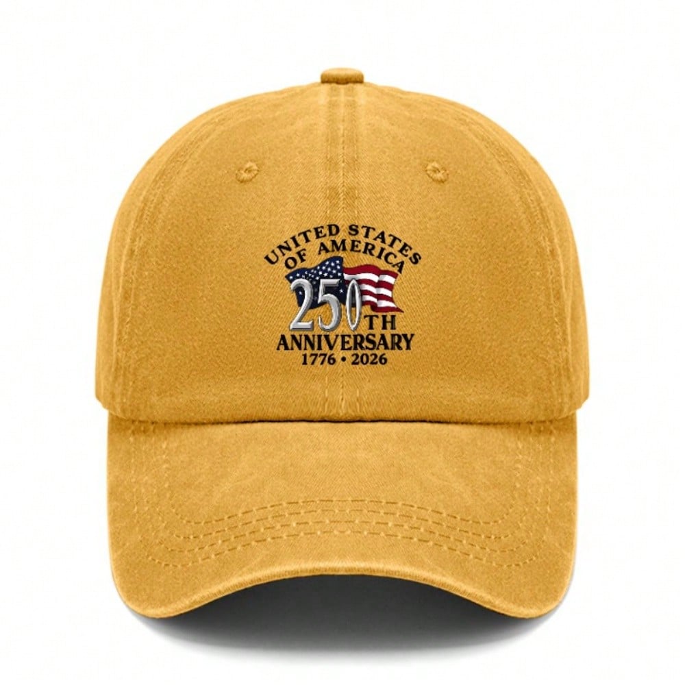 Vintage Washed Baseball Cap - 250Th Anniversary United States Of AMERICA Print Polyester Adjustable Breathable Lightweight Casual Outdoor Sports