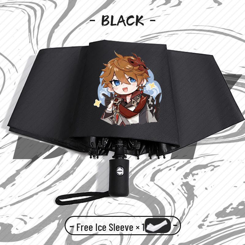 Зонт Genshin Impact Automatic складной с защитой от ультрафиолета для учеников начальной школы - устойчив к ветру, подходит для использования в солнечную и дождливую погоду